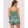 cheibear Women's Satin Spaghetti Cami Tops Ruffle Trim Shorts Sleepwear Sets - 3 of 4
