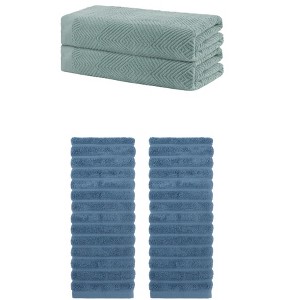 REGALWOVEN Bathroom Gym SPA Cotton Soft Absorbent Bath Hands Towel Set 2 Pcs - 1 of 4