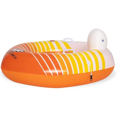 Hydro-Force 43399E Swimming Pool, Lake, River, Beach Inflatable PVC Clasp N Go Inner Tube Ring Float with Cup Holder, Sunkissed Orange and Yellow