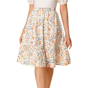 INSPIRE CHIC Women's Ruffle Hem Elastic Waist Flowy A-Line Swing Floral Midi Skirt - 1 of 4