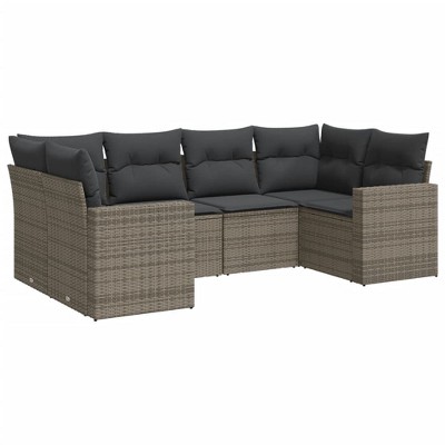 vidaXL Patio Sofa Set with Cushions Outdoor Furniture 6 Piece Poly Rattan - Gray