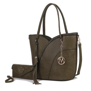 MKF Collection Imogene Two-tone Whip Stitches Vegan Leather Women’s Shoulder bag with Wallet by Mia K - 1 of 4