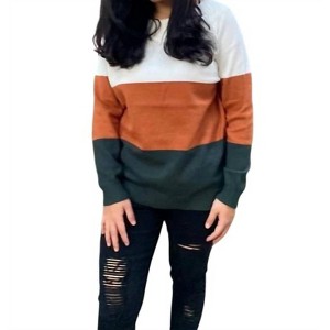 Women's Color Block Off The Shoulder Sweater - Shirley Stone - 1 of 2