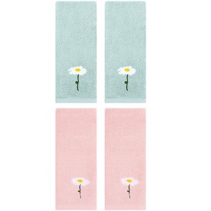 REGALWOVEN Floral Pattern Soft Absorbent Cotton Bathroom Hand Towels 4 Pack - 1 of 4
