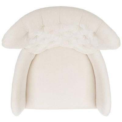 Off-White Tufted Wingback Accent Chair with Wood Legs