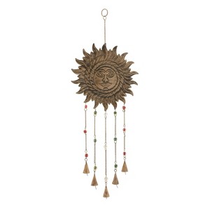 25" x 9" Eclectic Metal Sun Windchime Brown/Green/Pink - Olivia & May: Patio Decor, Indoor Display - 1 of 3