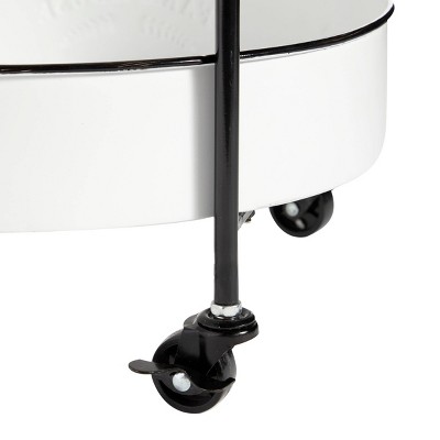 White and Black Metal 3-Tier Farmhouse Rolling Storage Cart
