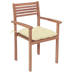 vidaXL Patio Teak Wood Chairs - 4 pcs Outdoor Furniture Set with Cream White Cushions, Stackable, Ideal for Home, Office, Bars and Cafes - 1 of 4