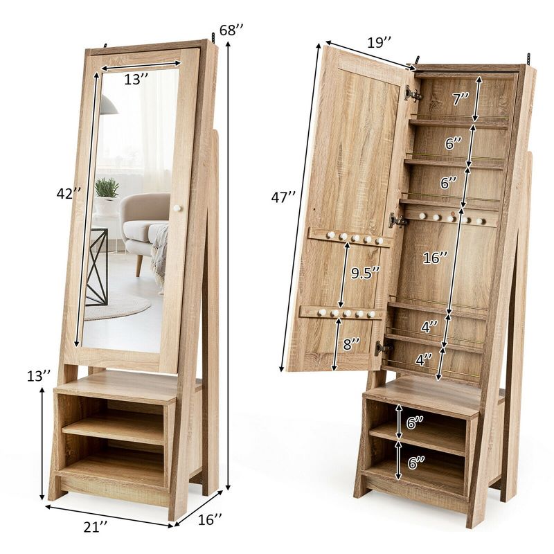 Costway Jewelry Cabinet Large Full Length Armoire 2-in-1 Stand Mirror Organizer, 2 of 11