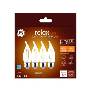 GE 4pk 5.5W 60W Equivalent Relax LED HD Light Bulbs Soft White: Dimmable, Energy Star, E26 Base, 500 Lumens, 2700K - 1 of 4