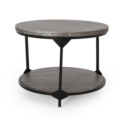 Gray and Black Round Wood and Metal Coffee Table