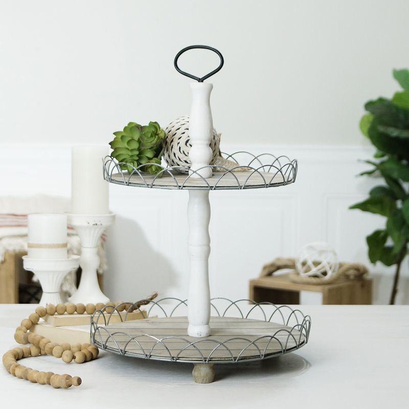 VIP Metal 20 in. White 2-Tier Tray with Half-Circle Design, 3 of 6
