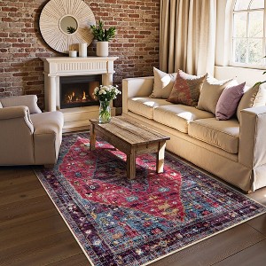 Lahome Boho Traditional 4'x6' Area Rugs Ultra-Thin Soft Washable Rugs for Living Room Non-Shed Print Indoor Carpet for Bedroom Playroom Nursery - 1 of 4