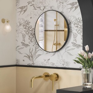 Round Mirror, Bathroom Mirror for Wall, Metal Frame, Easy to Install Ink Black - 1 of 4