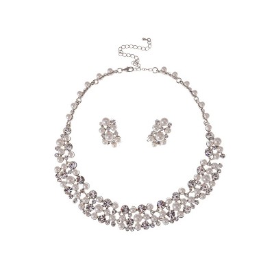 Anna-Kaci Women's Swarovski Crystal Elements Necklace and Earring Set, Silver Tone - Rhinestone