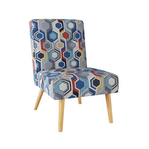 Webster Button Tufted Armless Chair Beehive Print Blue Handy