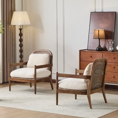 Christopher Knight Home Zuka Mid-Century Modern Rattan Wooden Chair with Cushions (Set of 2)