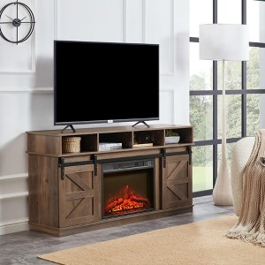Hotraffy Modern Farmhouse TV Media Stand,with 23in  Fireplace Insert - 1 of 4
