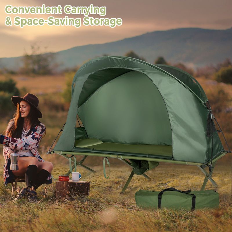 Tangkula 1-Person Folding Camping Tent Cot Portable Outdoor Tent for Backpacking & Hiking Green/Gray, 3 of 7