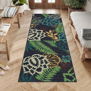 Washable Modern Floral Rug Non Slip Low Pile Rug Soft Contemporary Throw Floor Cover Foldable Indoor Carpet for Living Room Bedroom - 1 of 4