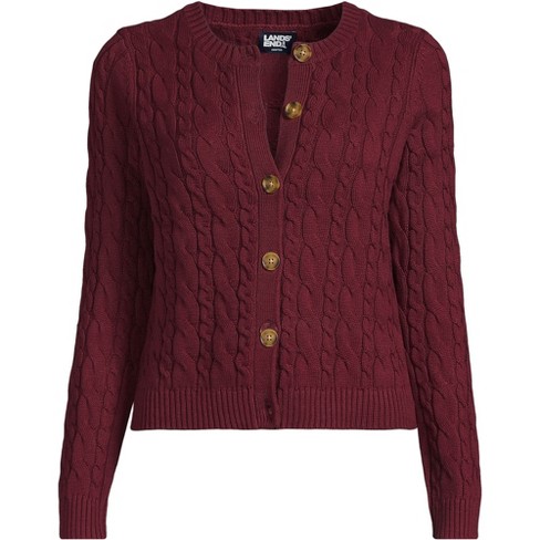 Lands End Women s Drifter Cable Cardigan Sweater X Large Rich Burgundy Target