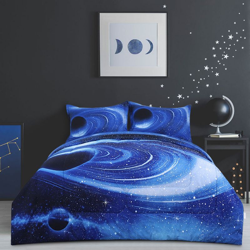 PiccoCasa All-season Galaxies 3D Space Themed Comforter & Sham Set Bedding Sets 3 Pcs, 5 of 7