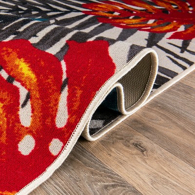 Multi-Color Tropical Floral Leaves Non-Slip Runner Rug, 2' x 7'