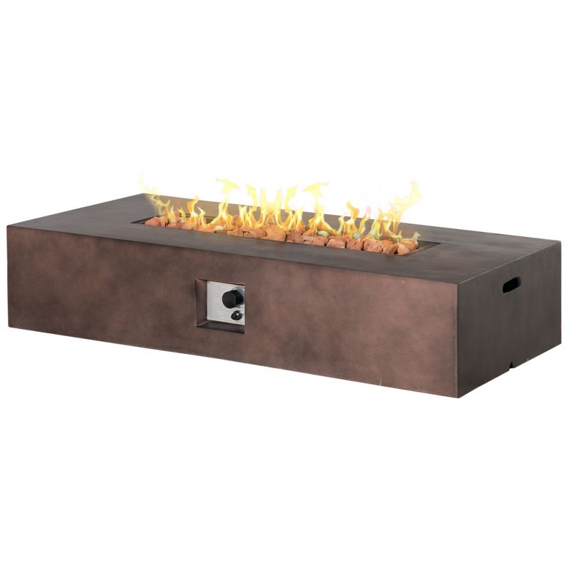 Outsunny 56" Firepit Table for Outside, 50,000 BTU Large Rectangular Stone Gas Firepit with Lava Rocks & Rain Cover, Fits 20lb Tank, Brown, 4 of 7