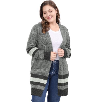 Agnes Orinda Women's Plus Size St Patrick's Day Open Front Striped Sweater Cardigan