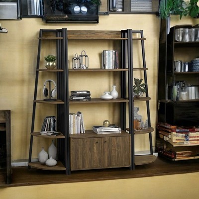 Alilang 15.50 Inch 5-Tier Industrial Corner Shelf with Wood and Metal Frame-Brown