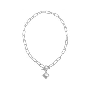 Adornia Silver Plated Flower White Mother of Pearl Paper Clip Chain Toggle Necklace - 1 of 4