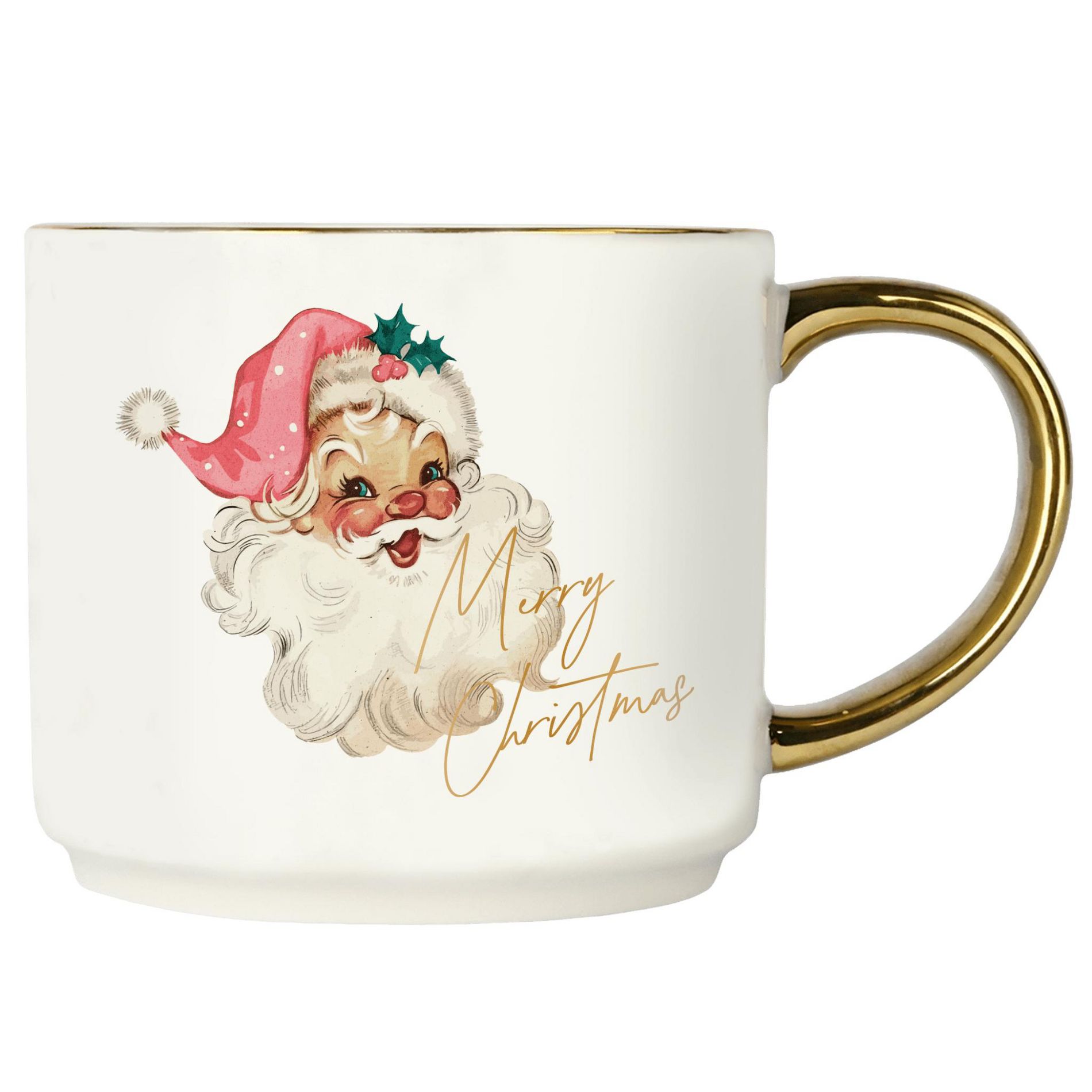 Vintage Santa 14oz. Gold Handle Coffee Mug