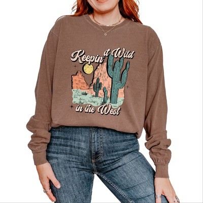 Simply Sage Market Keepin It Wild Colorful Garment Dyed Long Sleeve - L - Espresso