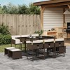 vidaXL 11 Piece Patio Dining Set - Brown PE Rattan with Cushions & Tempered Glass Table - Outdoor Furniture for Garden, Deck, Backyard, Patio - 2 of 4