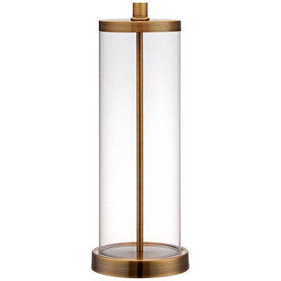 26" Gold and Clear Glass Fillable Table Lamp with White Drum Shade