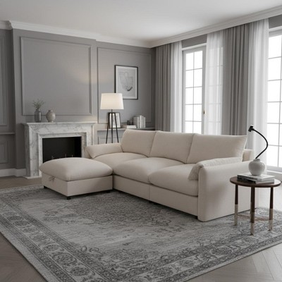 Whisen Oversized Chenille Sectional Sofa with Storage Ottoman and Pockets, Adjustable Phone Holder and Charging Ports