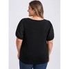 GRACE & GRANDEUR Women's Plus Size Embroidered Panel Hollow Puff Short Sleeve Round Neck Casual Blouses - 3 of 4