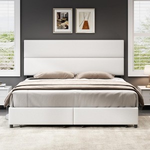 AMERLIFE Linen Upholstered Bed Frame,Bed with 2 Drawers Height Adjustable Headboard - 1 of 4