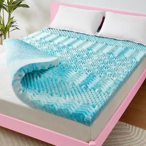 Vipbear 2 Inch 5 Zone Memory Foam Mattress Topper Queen Size, Comfortable Mattress Topper, Gel Infused Bed Topper, for Back Pain Relief, Blue - 1 of 4