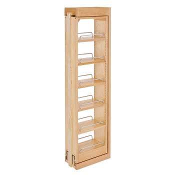 Rev-A-Shelf 6"W x 42"H Pull Out Quad Shelf Organizer for Wall & Base Kitchen Cabinets, Full Extension Filler Spice Rack, Adjustable, Wood, 432-WF42-6C