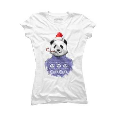 Junior's Design By Humans Christmas panda By NikKor T-Shirt