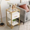 Homhougo Nightstand, End Table with Storage Drawer and 3-Tier Storage & Tempered Glass Top, Bedside Furniture with Steel Frame, Easy Assembly - 2 of 4