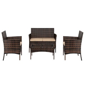 Karl Home 4-Piece Wicker Patio Conversation Set with Beige Cushions - 1 of 4