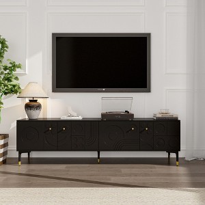 Famapy Black TV Stand with Geometric Pattern Doors - Gold Accents, Modern Media Console - 1 of 4