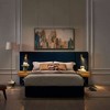 Whisen Queen Size Velvet Bed Frame, Upholstered Platform Bed, Vertical Channel Tufted Wingback Headboard - 3 of 4