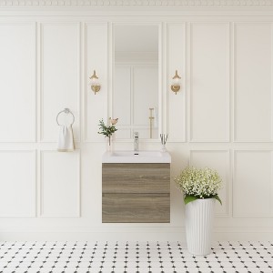 Whisen Floating Wall-Mounted Bathroom Vanity with Resin Sink, Water-Resistant Timber Cabinet and 2 Storage Drawers - 1 of 4