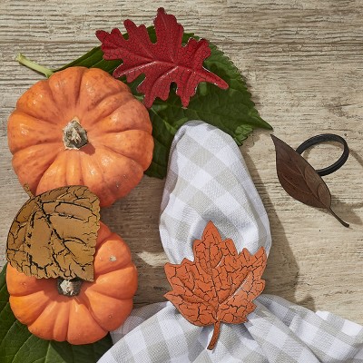 Autumn Leaf Metal Napkin Ring Set in Vibrant Colors