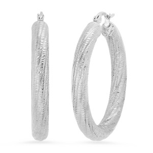 Steeltime Ladies stainless steel thick sand blasted hoop earrings. Color Options: Silver, Gold. Rose Gold - 1 of 4