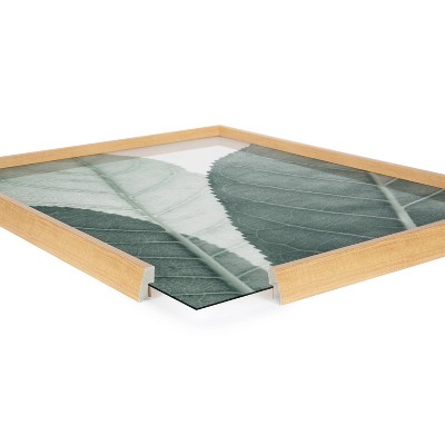 Modern Green Leaf Botanical Framed Glass Print with Natural Wood Frame