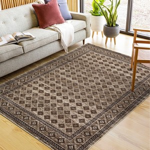 Border Geometric Area Rugs for Living Room Soft Washable Rug Low Pile Non-Slip Accent Rug for Bedroom - 1 of 4